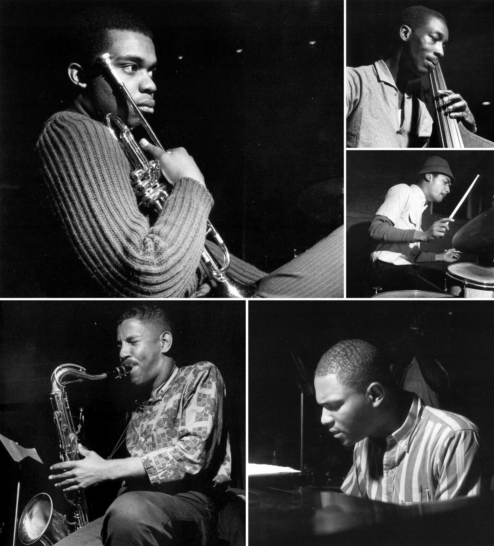 Freddie Hubbard'ın ilk albümü Open Sesame kayıt seansından. Clifford Brown, Clifford Jarvis, Sam Jones, McCoy Tyner, Tina Brooks. 1960.