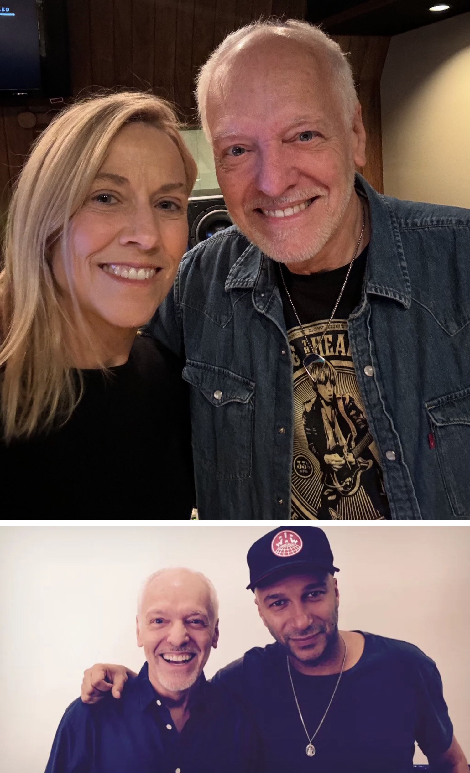 Peter Frampton, üstte Sheryl Crow ve altta Tom Morello ile